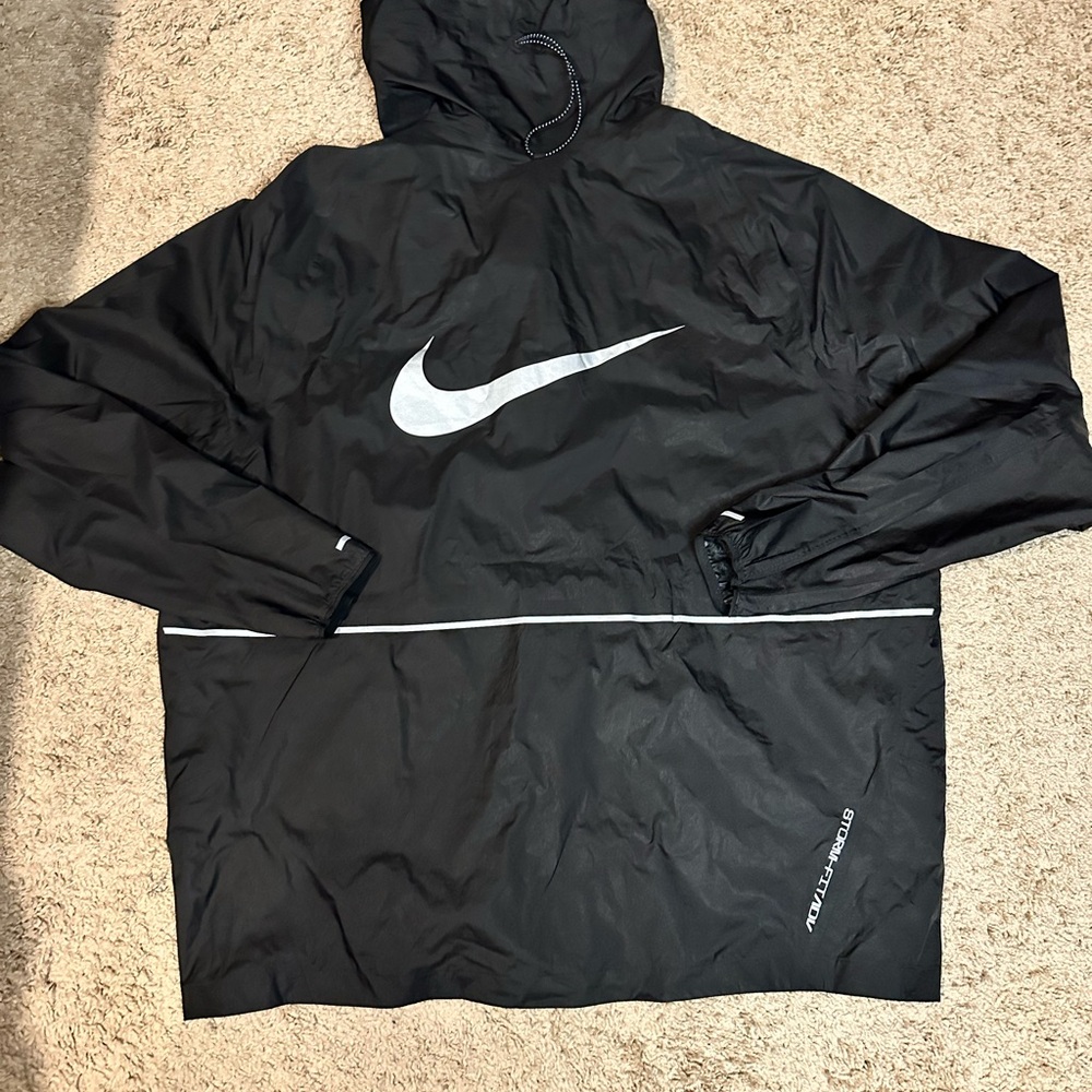 Nike Black Hooded Windbreaker with White Reflective Trim - Picture 4 of 4